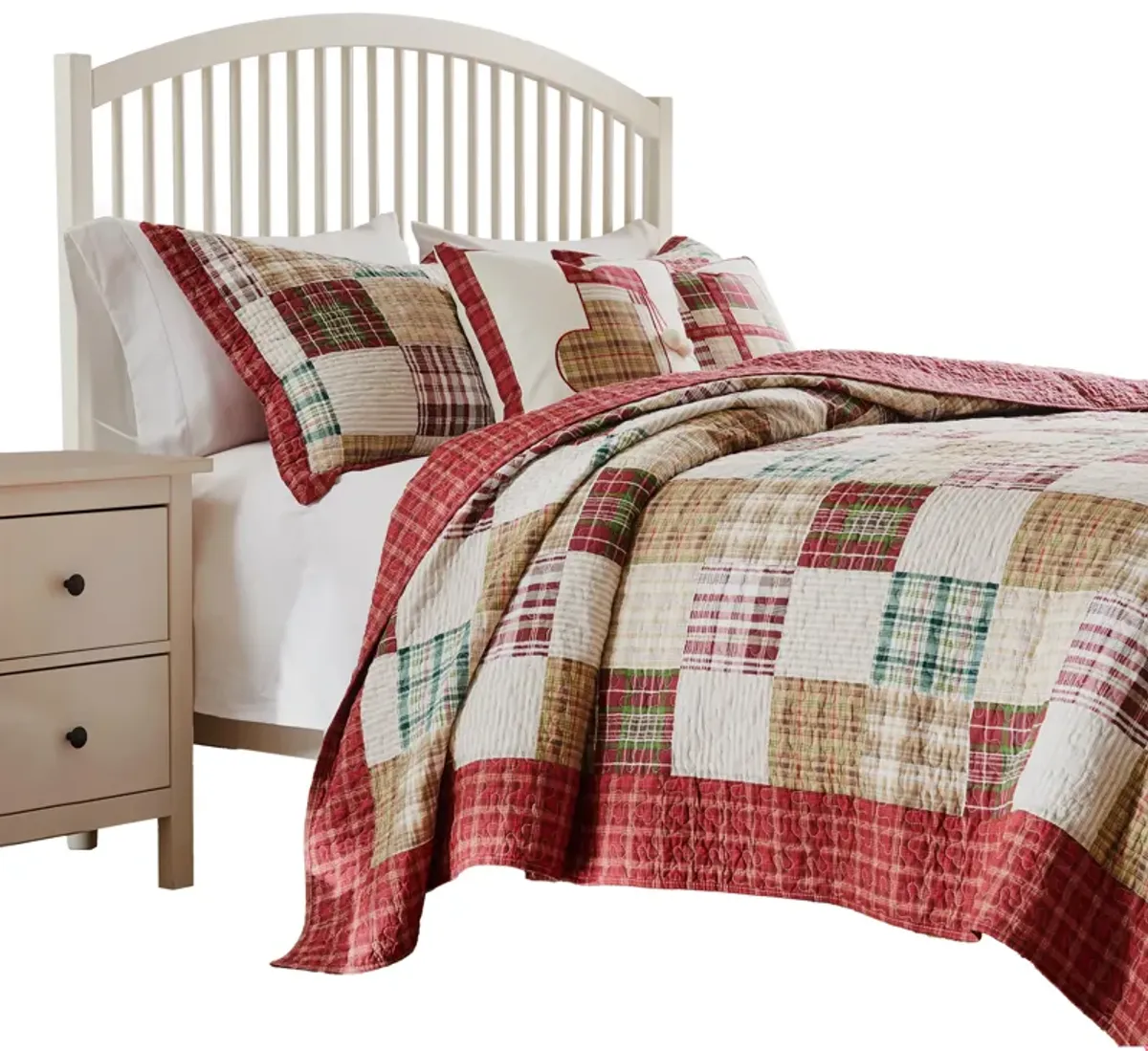 Evi 3pc Full Queen Quilt and Pillow Sham Set, Plaid Pattern, Multicolor