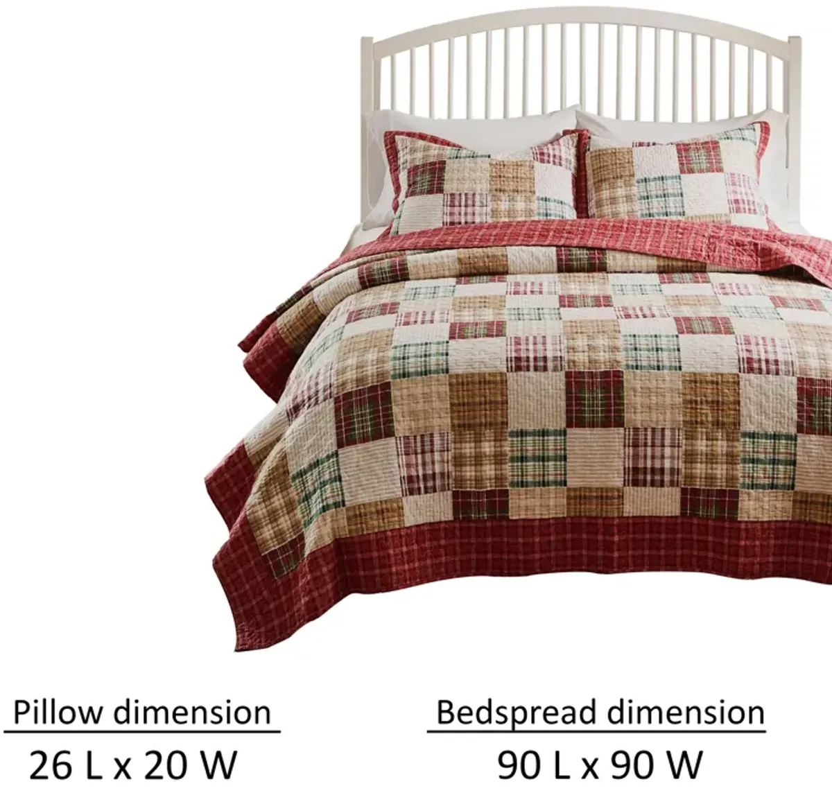 Evi 3pc Full Queen Quilt and Pillow Sham Set, Plaid Pattern, Multicolor