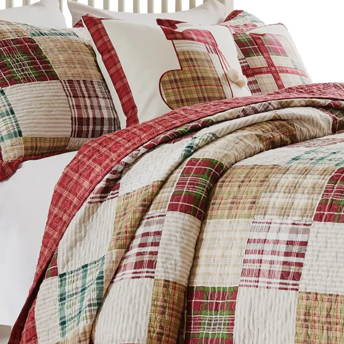 Evi 3pc Full Queen Quilt and Pillow Sham Set, Plaid Pattern, Multicolor