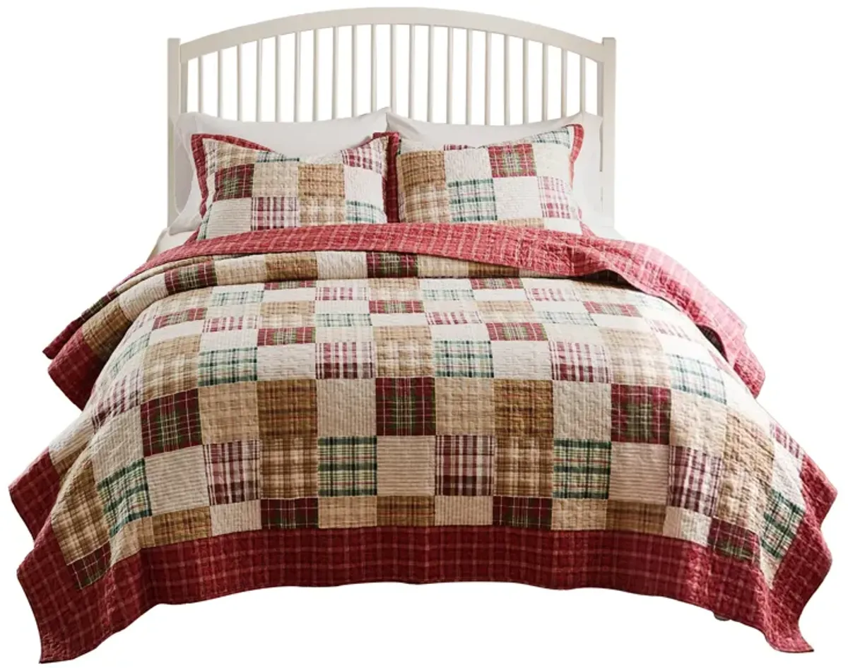 Evi 3pc Full Queen Quilt and Pillow Sham Set, Plaid Pattern, Multicolor