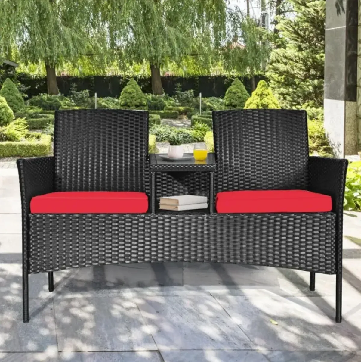 Hivvago Wicker Patio Conversation Furniture Set with Removable Cushions and Table