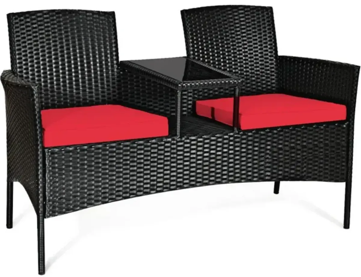 Hivvago Wicker Patio Conversation Furniture Set with Removable Cushions and Table