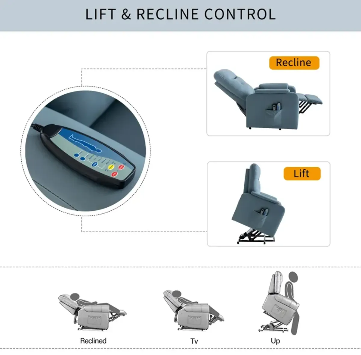 Electric Power Lift Massage Chair with Heating - Squirrel Grey