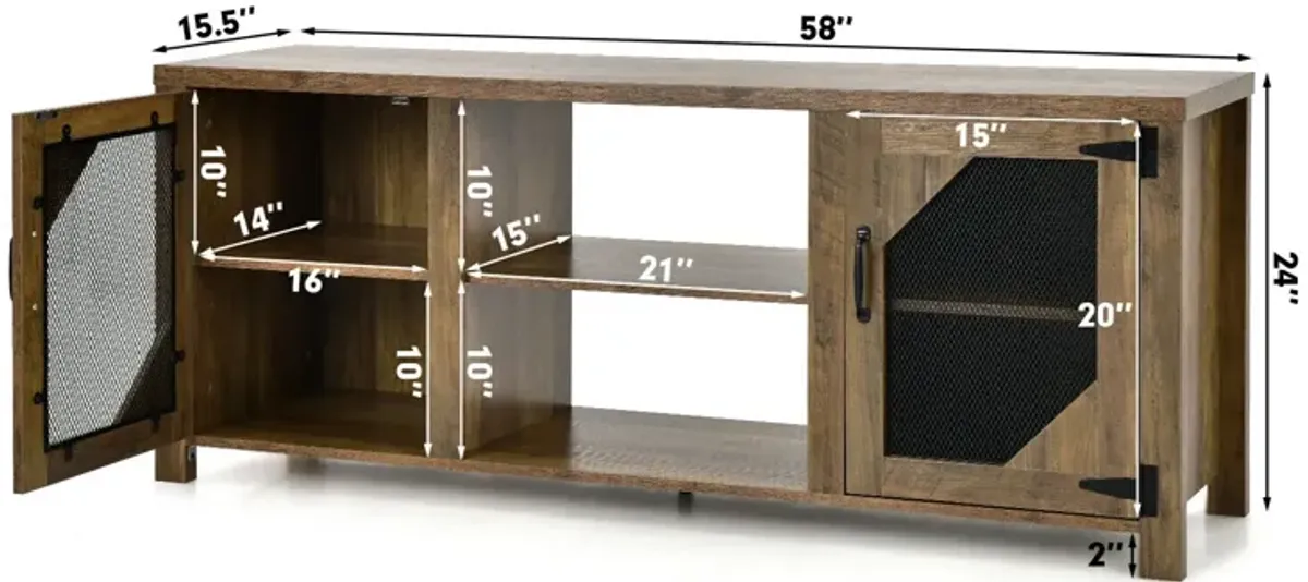 TV Stand for TVs up to 65-Inch with 2 Metal Mesh Doors and Ad-Rustic Brown