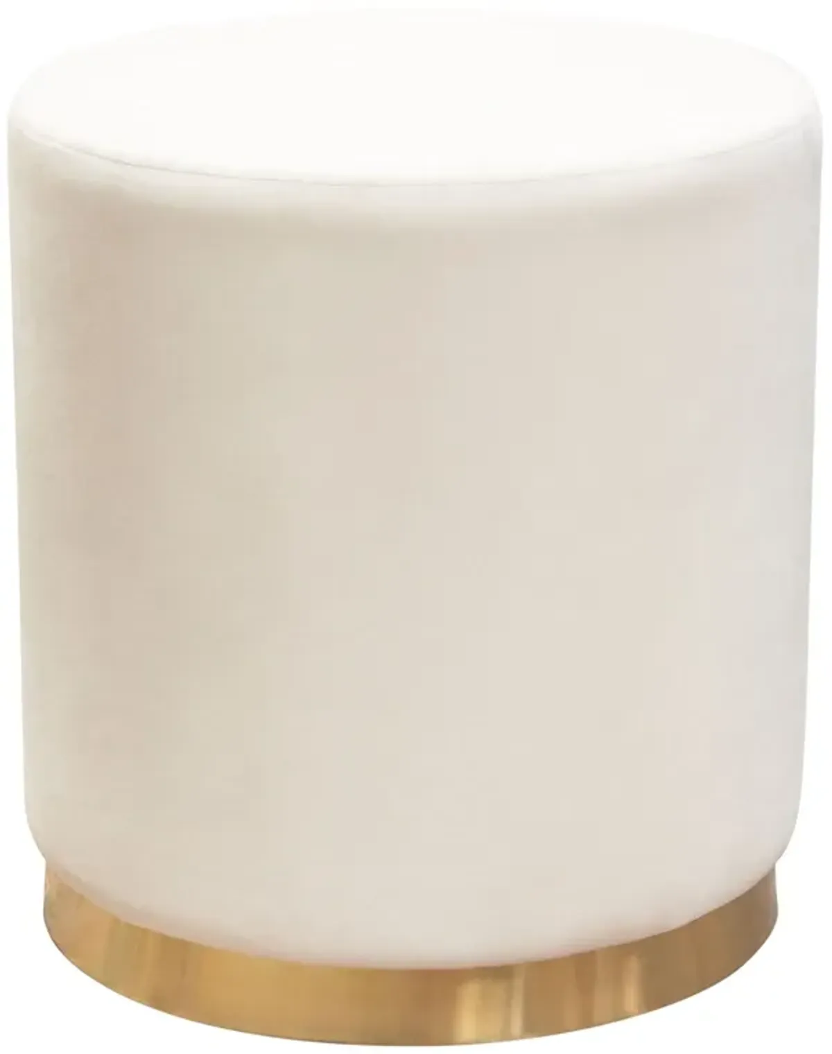 Sorbet Round Accent Ottoman in Cream Velvet w/ Gold Metal Band Accent by Diamond Sofa