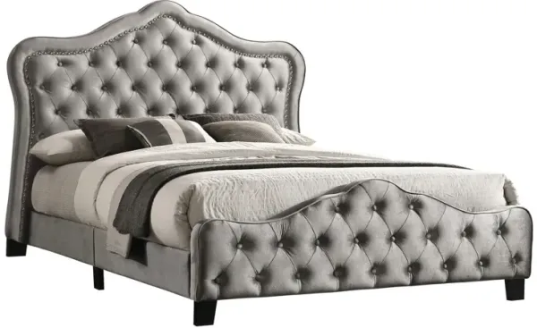 Pue California King Size Bed, Vintage Gray Button Tufted Chesterfield Style - Benzara