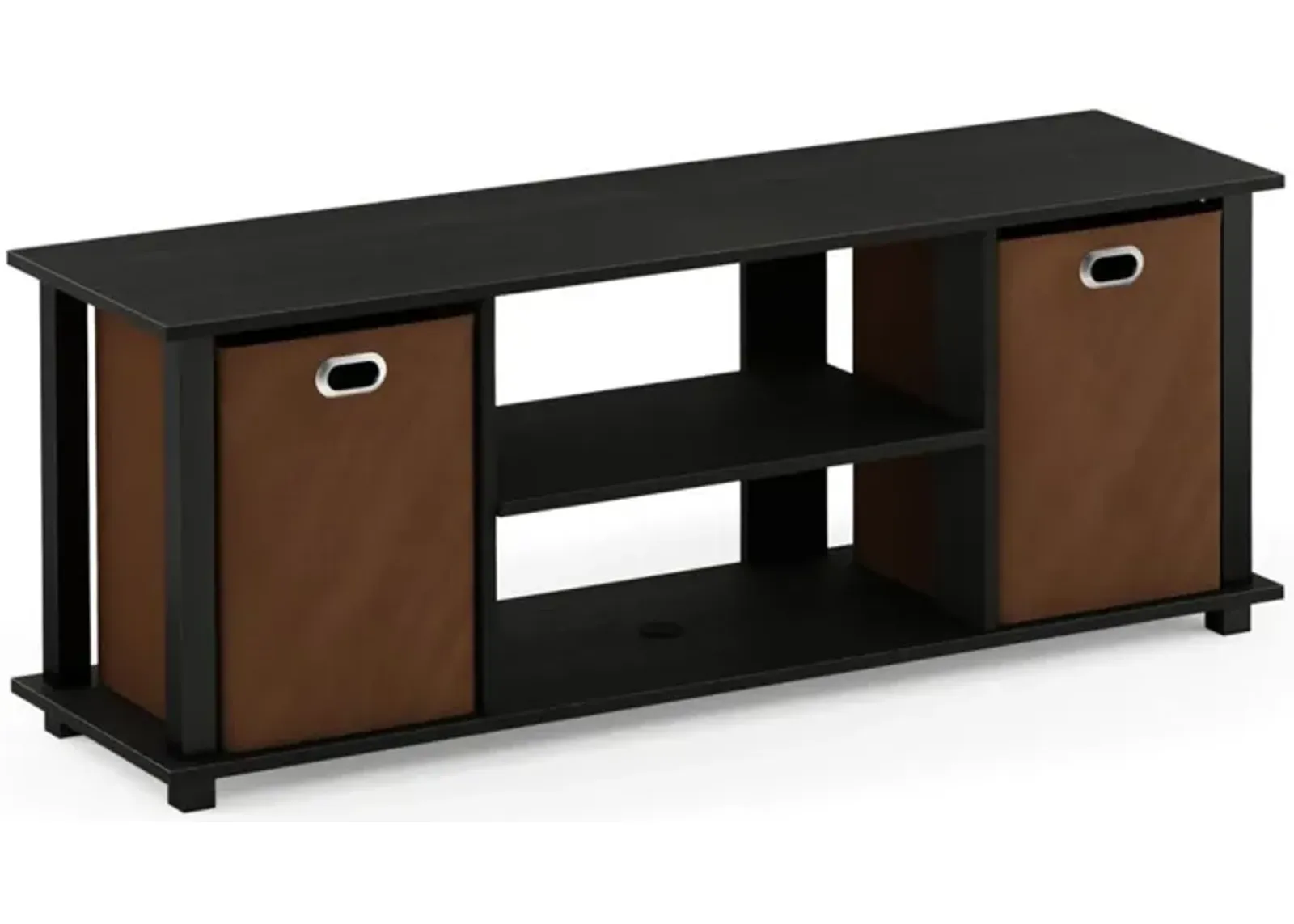 Furinno Econ Entertainment Center w/Storage Bins, Americano/Black/Medium Brown