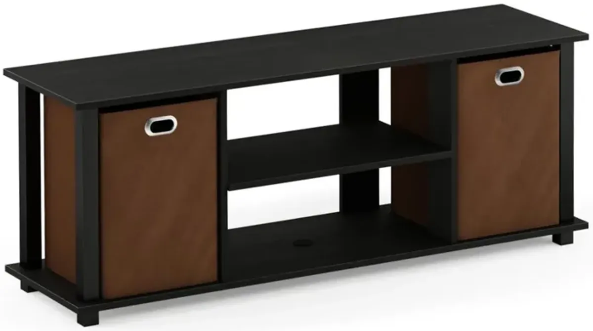 Furinno Econ Entertainment Center w/Storage Bins, Americano/Black/Medium Brown