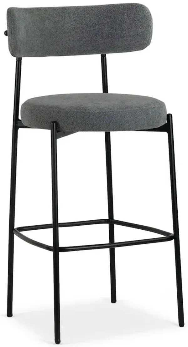 Glamour Home Set of 2 Awen Gray Boucle Bar Stool with Black Legs