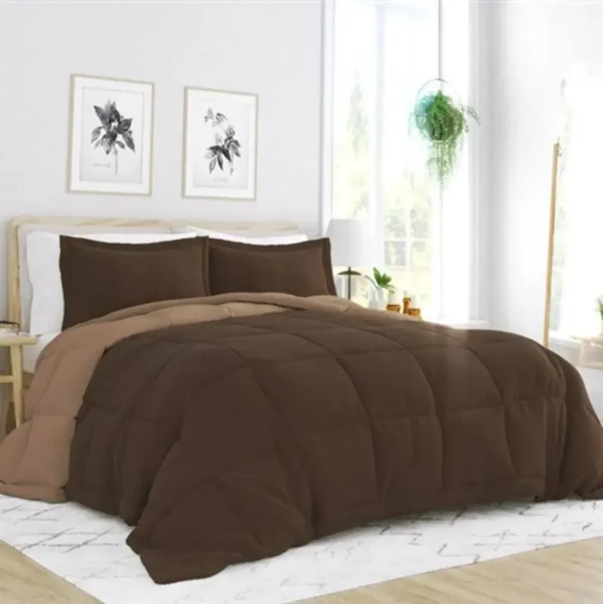 Hivvago Full/Queen 3 Piece Microfiber Reversible Comforter Set in Taupe Brown