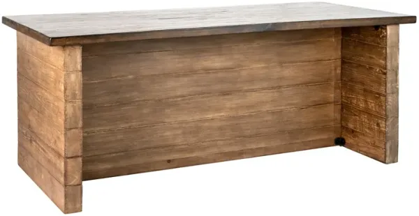 Amry Counter Table, 90 Inch Rectangular Top, Natural Brown Pine Wood  - Benzara