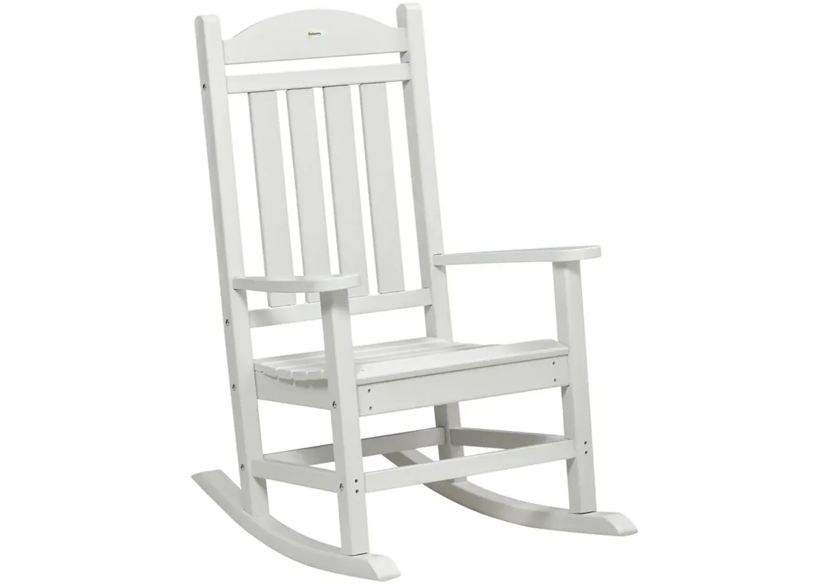 Outsunny Outdoor Rocking Chair, All Weather-Resistant HDPE Rocking Patio Chairs with Rustic High Back, Armrests, Oversized Seat and Slatted Backrest, 350lbs Weight Capacity, Light Gray