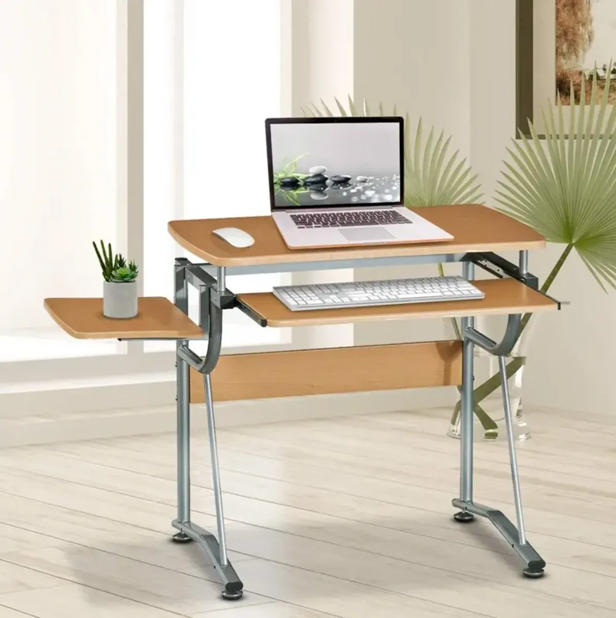 Hivvago Compact Contemporary Computer Desk in Light Cherry Finish