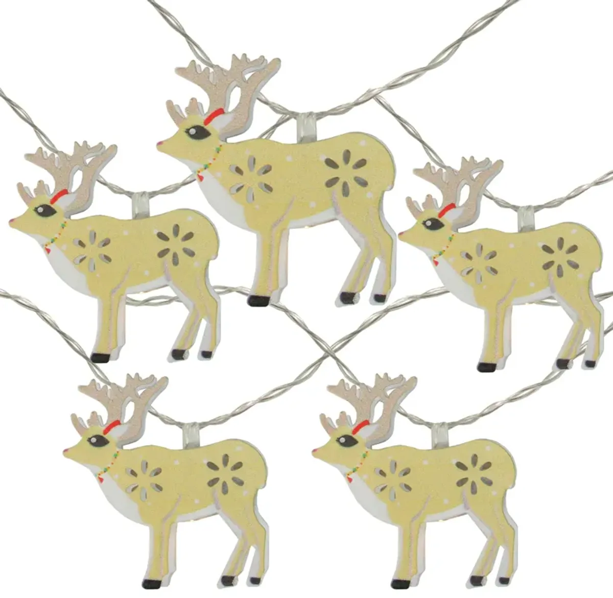 10 Battery Operated Warm White LED Reindeer Christmas Lights - 4.5 ft Clear Wire