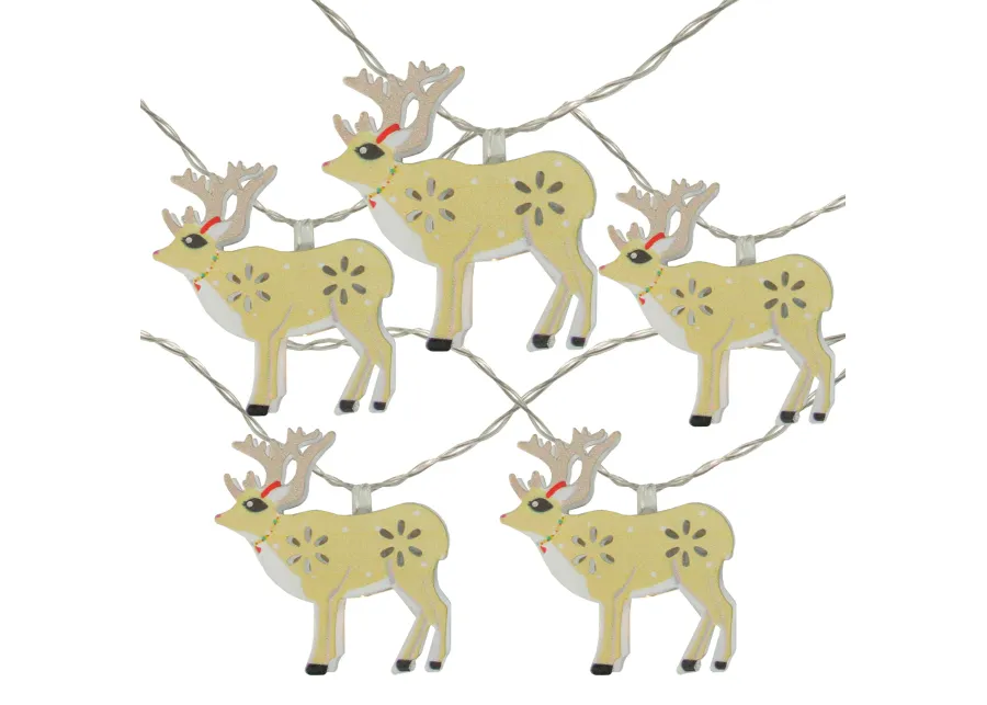 10 Battery Operated Warm White LED Reindeer Christmas Lights - 4.5 ft Clear Wire