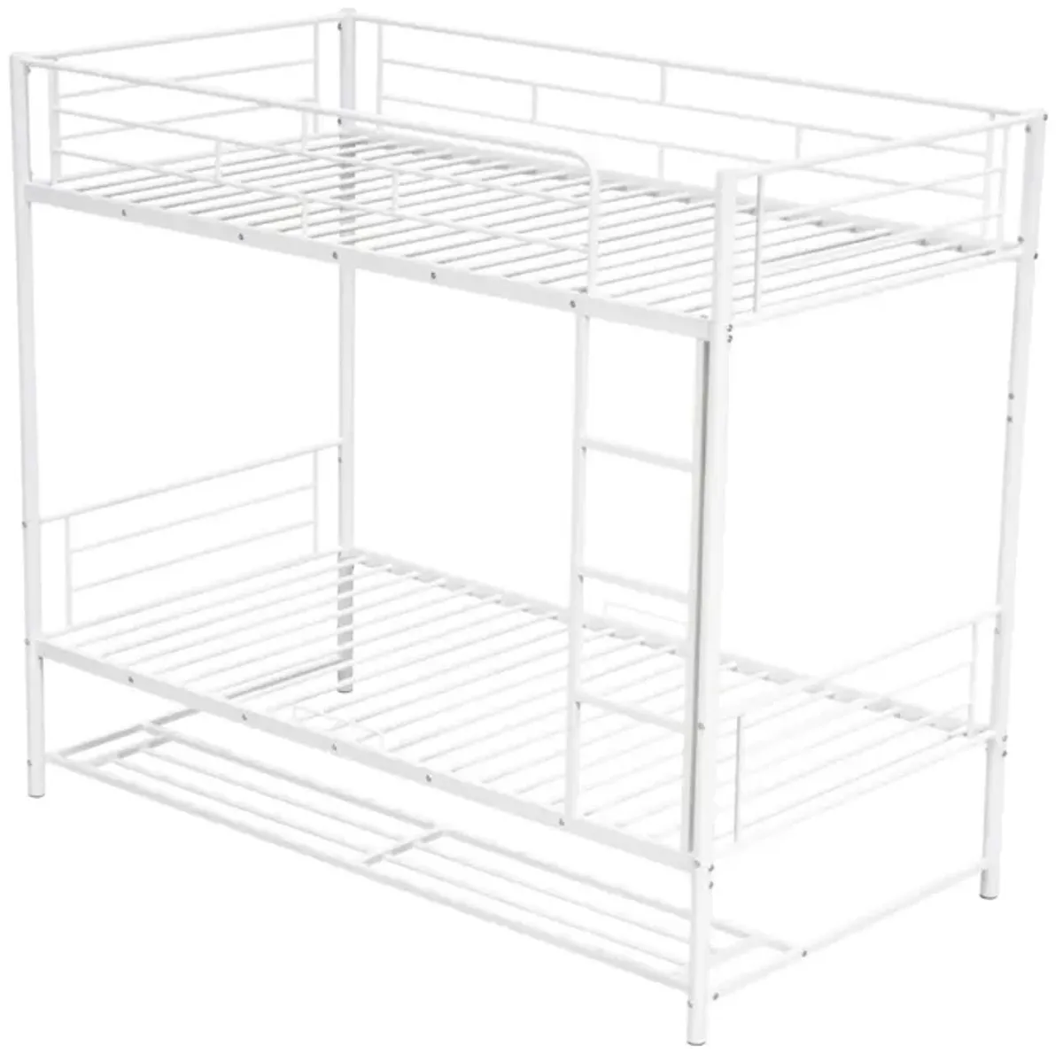 Twin Over Twin Metal Bunk Bed With Shelf And Guardrails, White