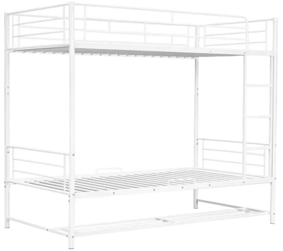 Twin Over Twin Metal Bunk Bed With Shelf And Guardrails, White