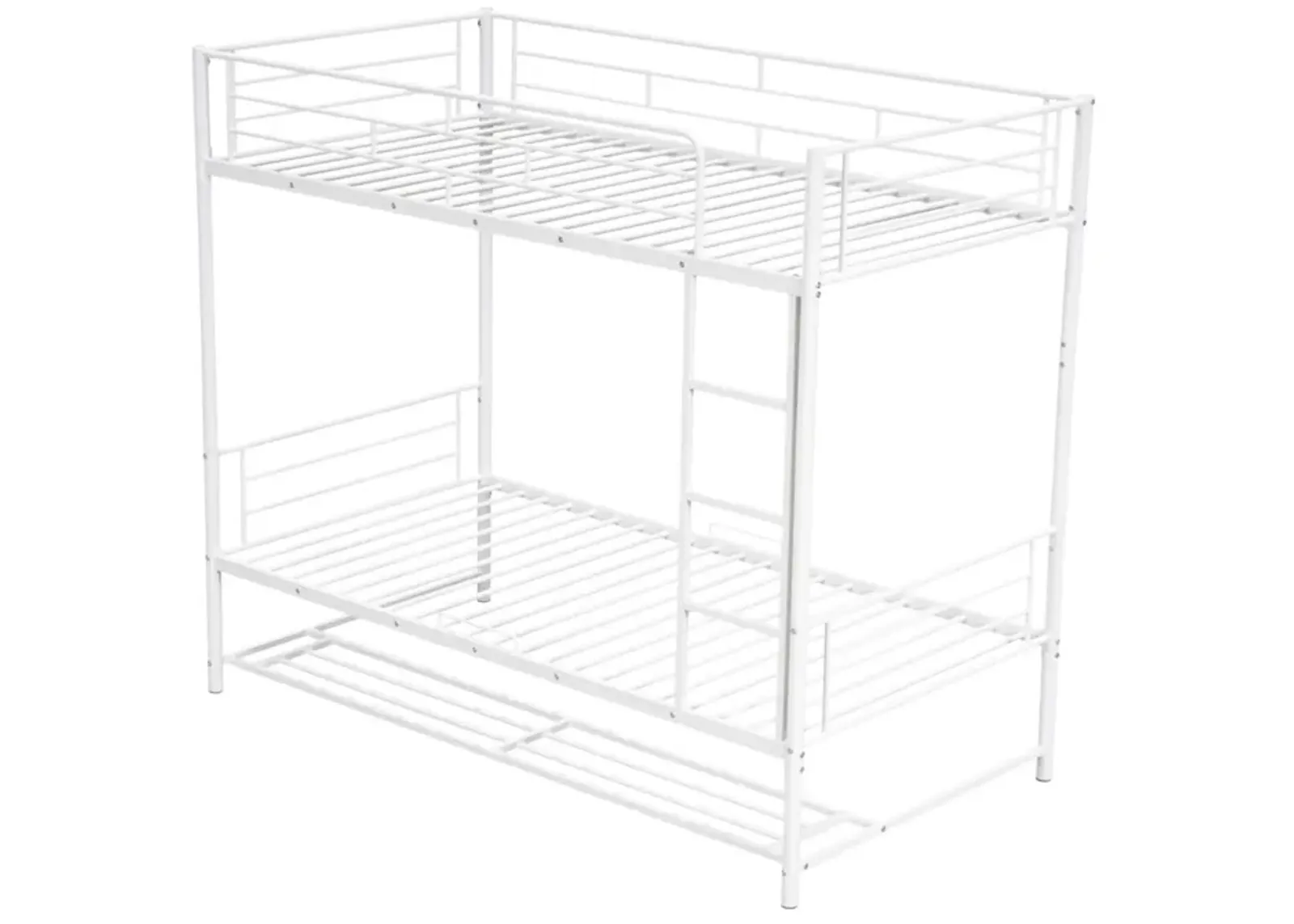 Twin Over Twin Metal Bunk Bed With Shelf And Guardrails, White