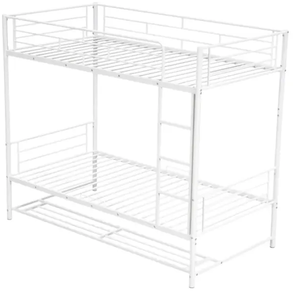 Twin Over Twin Metal Bunk Bed With Shelf And Guardrails, White