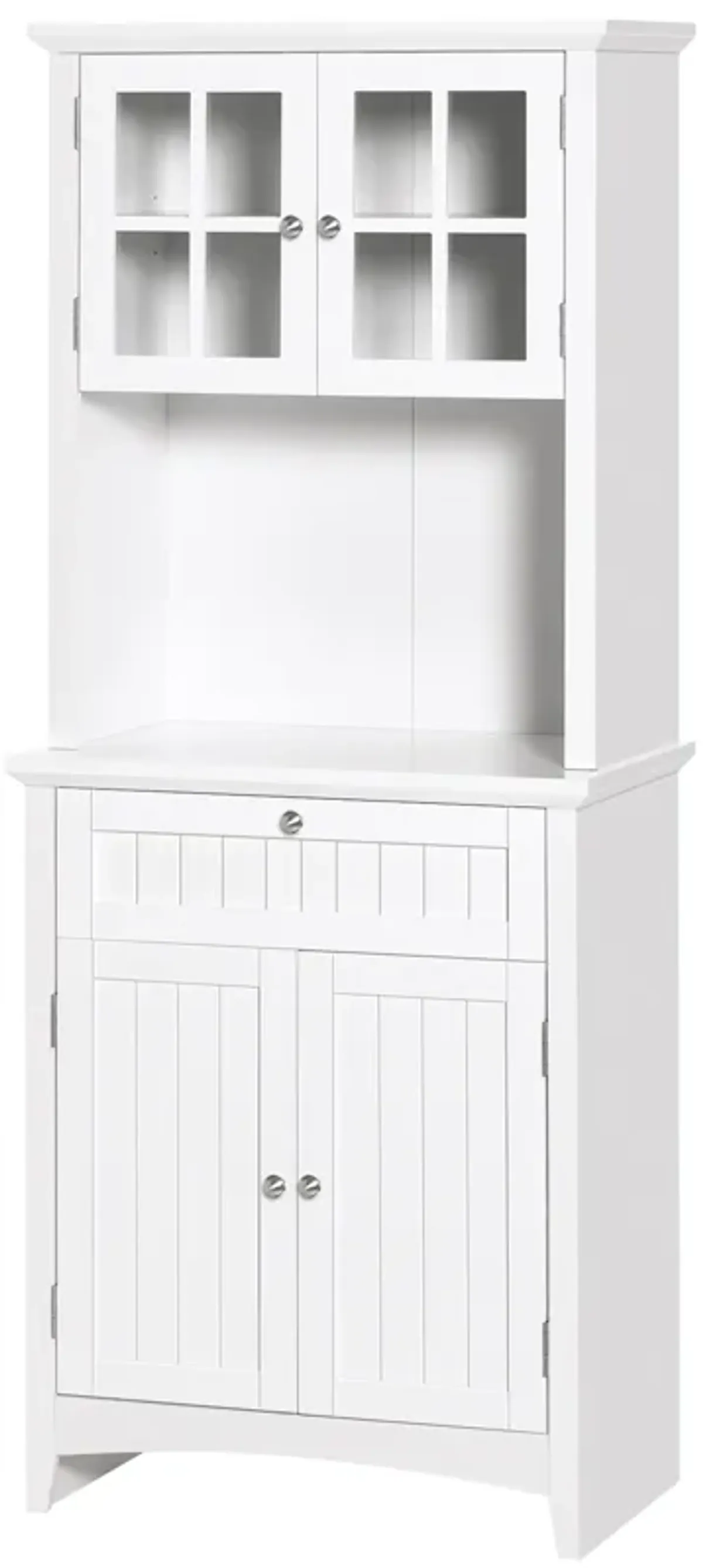 HOMCOM Elegant Buffet with Hutch, Kitchen Pantry Storage Cabinet with Framed Glass Door Drawer and Microwave Space, White