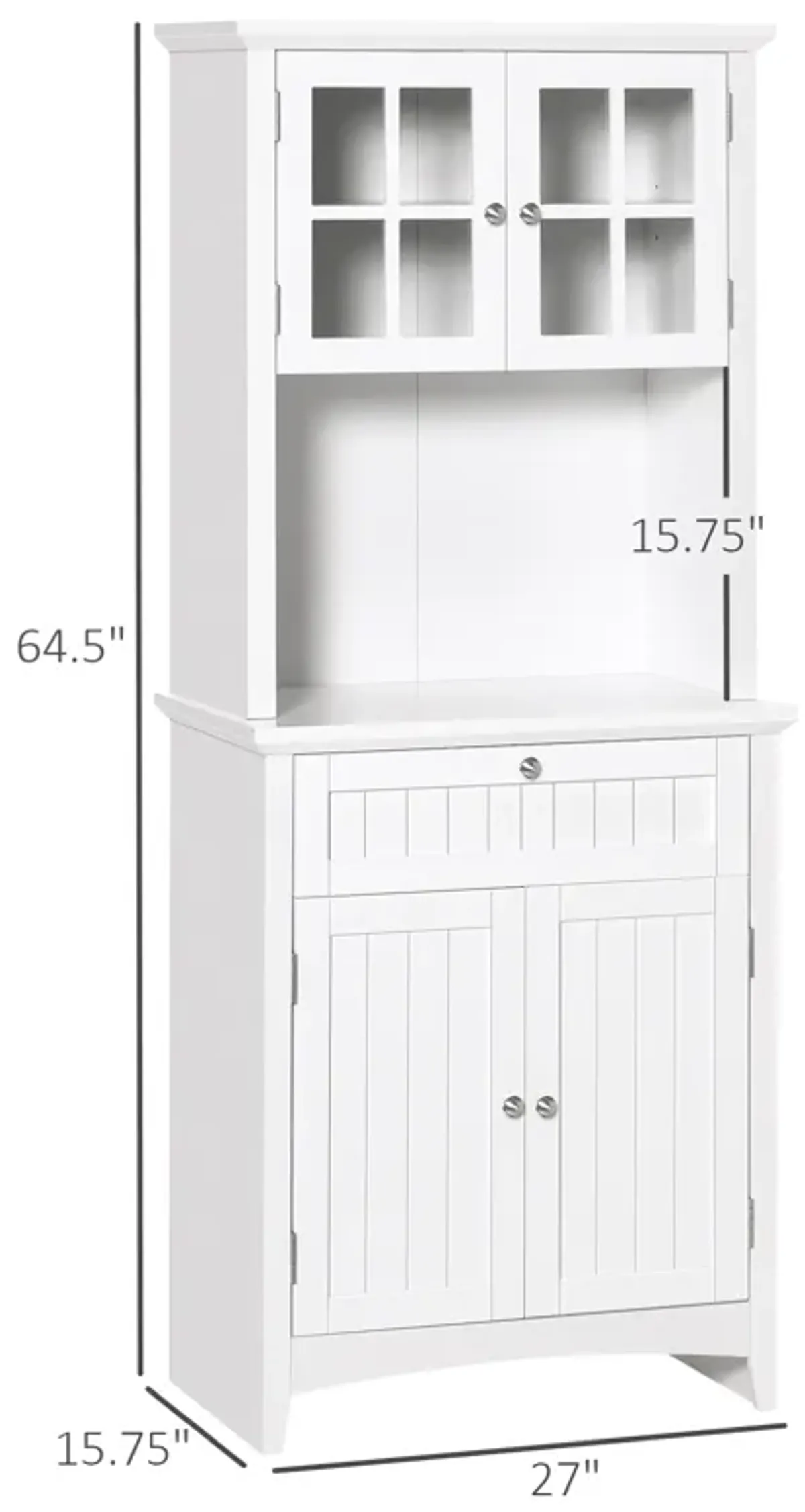 HOMCOM Elegant Buffet with Hutch, Kitchen Pantry Storage Cabinet with Framed Glass Door Drawer and Microwave Space, White