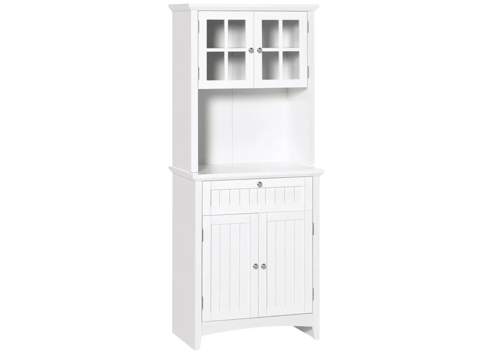 HOMCOM Elegant Buffet with Hutch, Kitchen Pantry Storage Cabinet with Framed Glass Door Drawer and Microwave Space, White