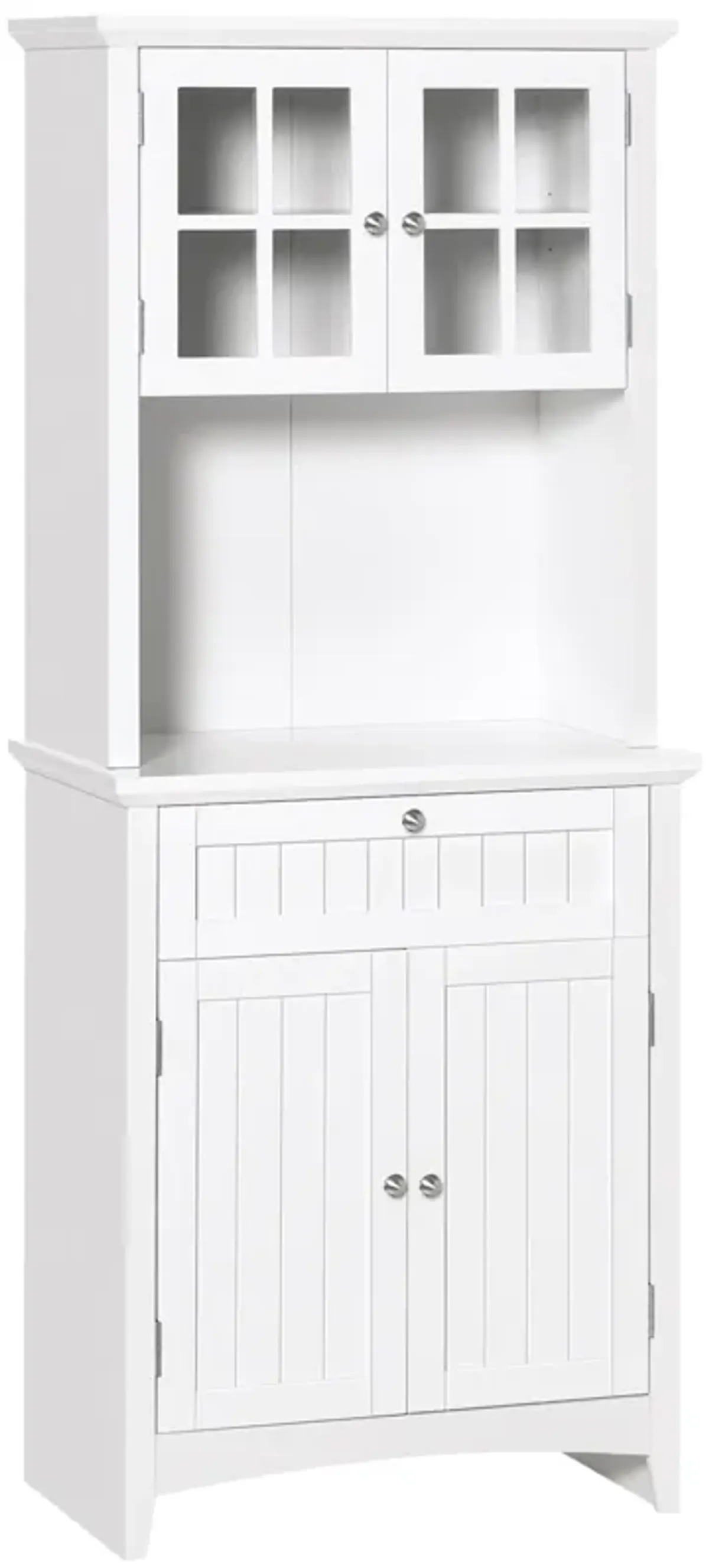 HOMCOM Elegant Buffet with Hutch, Kitchen Pantry Storage Cabinet with Framed Glass Door Drawer and Microwave Space, White