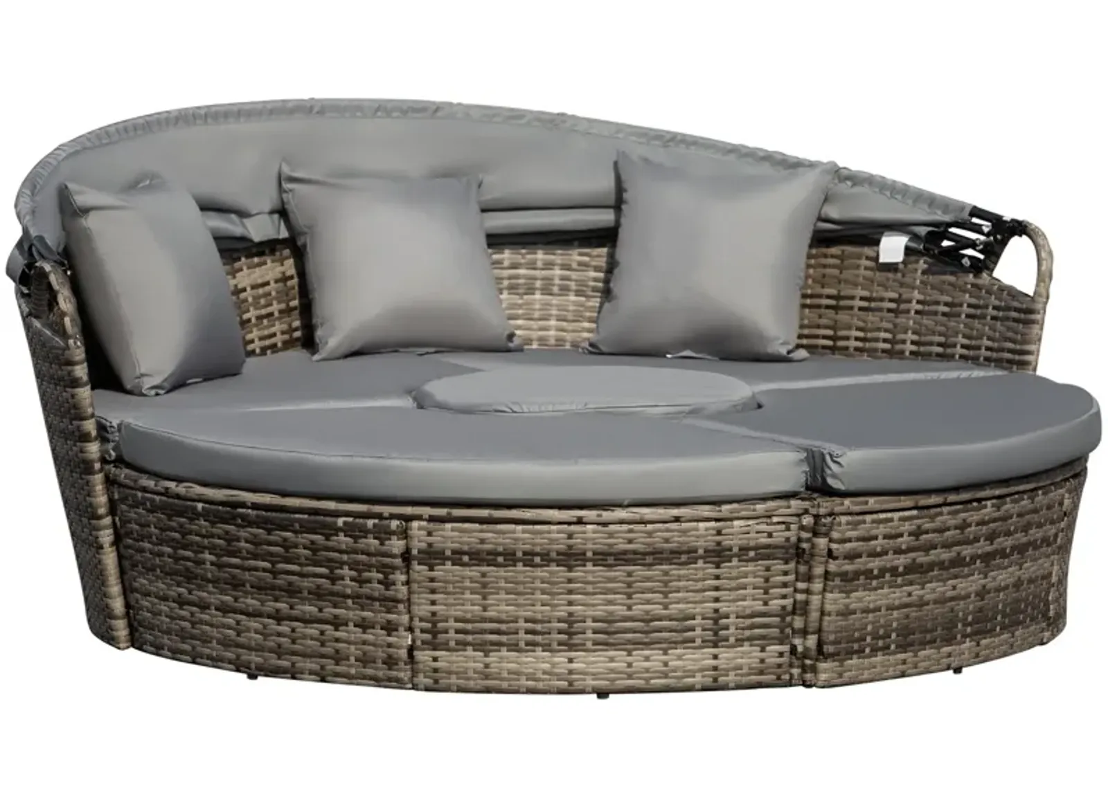 Mocha Brown Sun Lounge: 4-Piece Woven Rattan Canopied Daybed Set