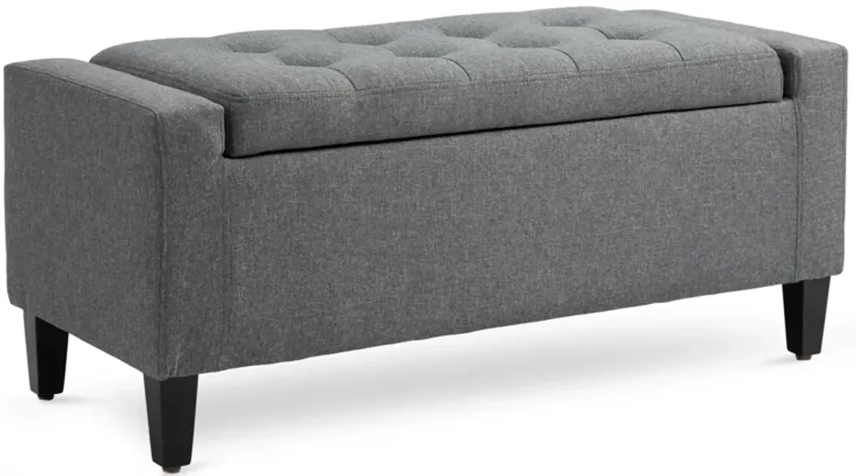 Gray Space-Saver: Linen Upholstered Storage Ottoman with Lift-Top