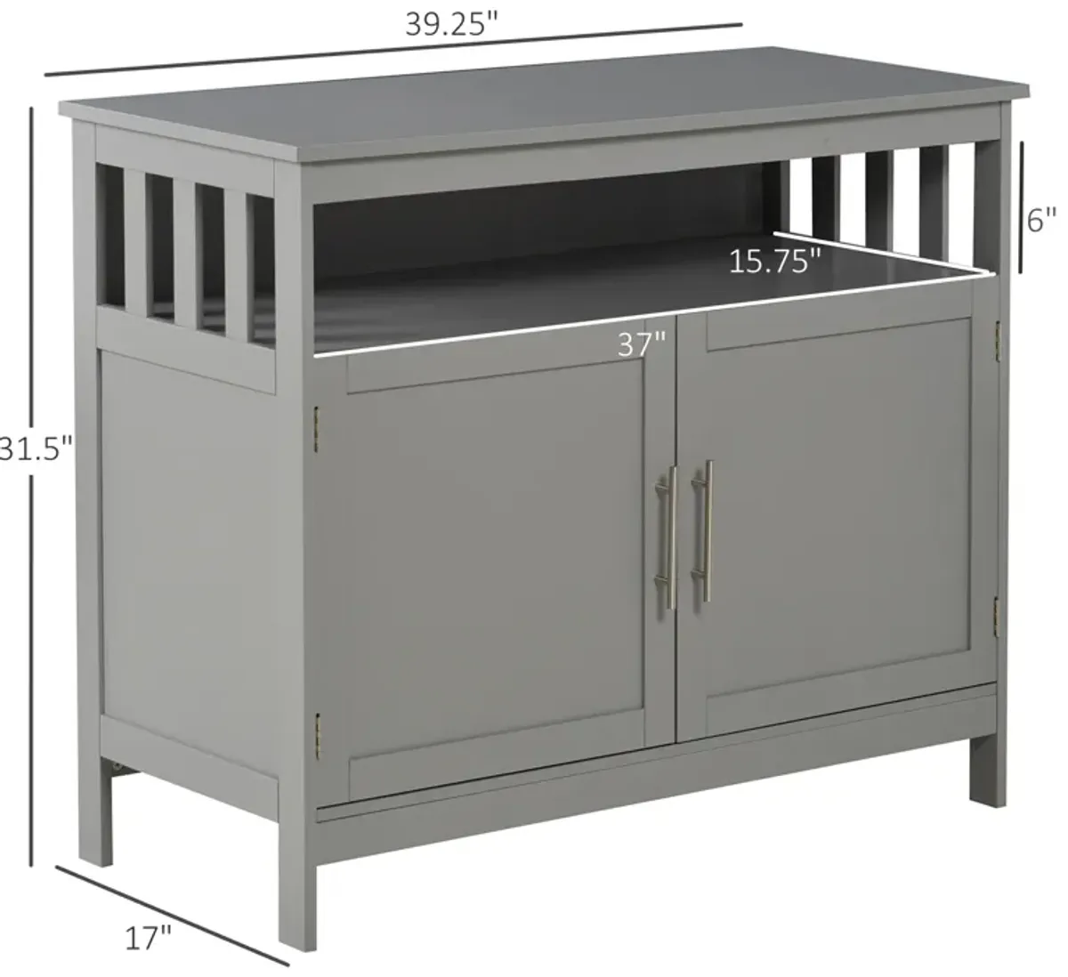 HOMCOM Sideboard Buffet Cabinet, Modern Kitchen Cabinet, Coffee Bar Cabinet with 2-Level Shelf and Open Compartment, Grey