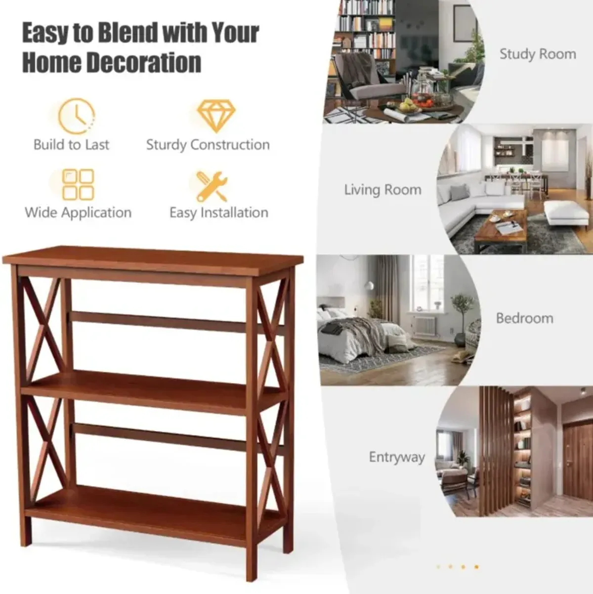 Hivvago 3-Tier Wooden Multi-Functional X-Design Etagere Storage Bookshelf