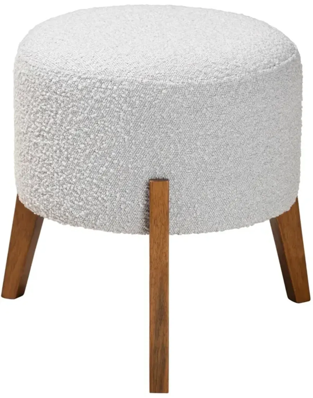 Baxton Studio Elkie Japandi Light Grey Boucle Fabric and Walnut Brown Finished Wood Ottoman Footstool