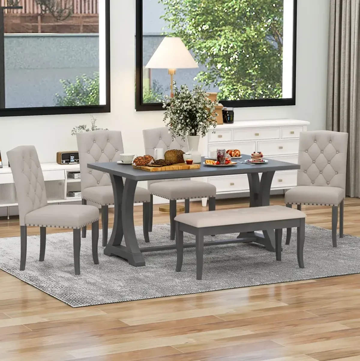 Merax 6-Piece Farmhouse Dining Table Set