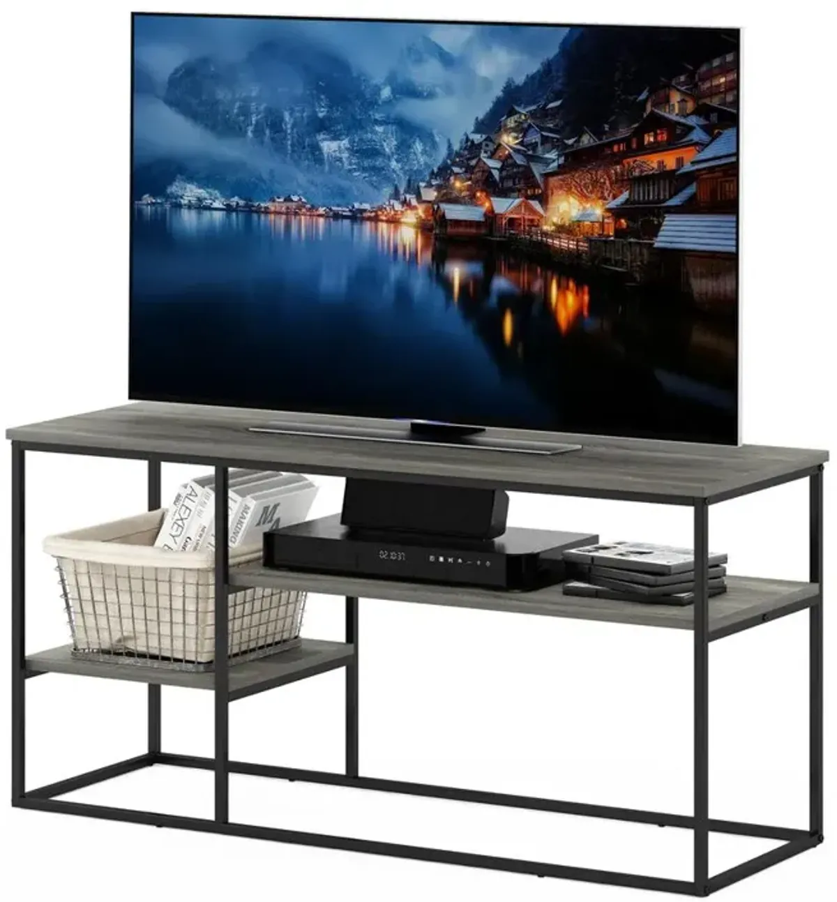 Furinno Moretti Modern Lifestyle TV Stand for TV up to 50 Inch, French Oak Grey