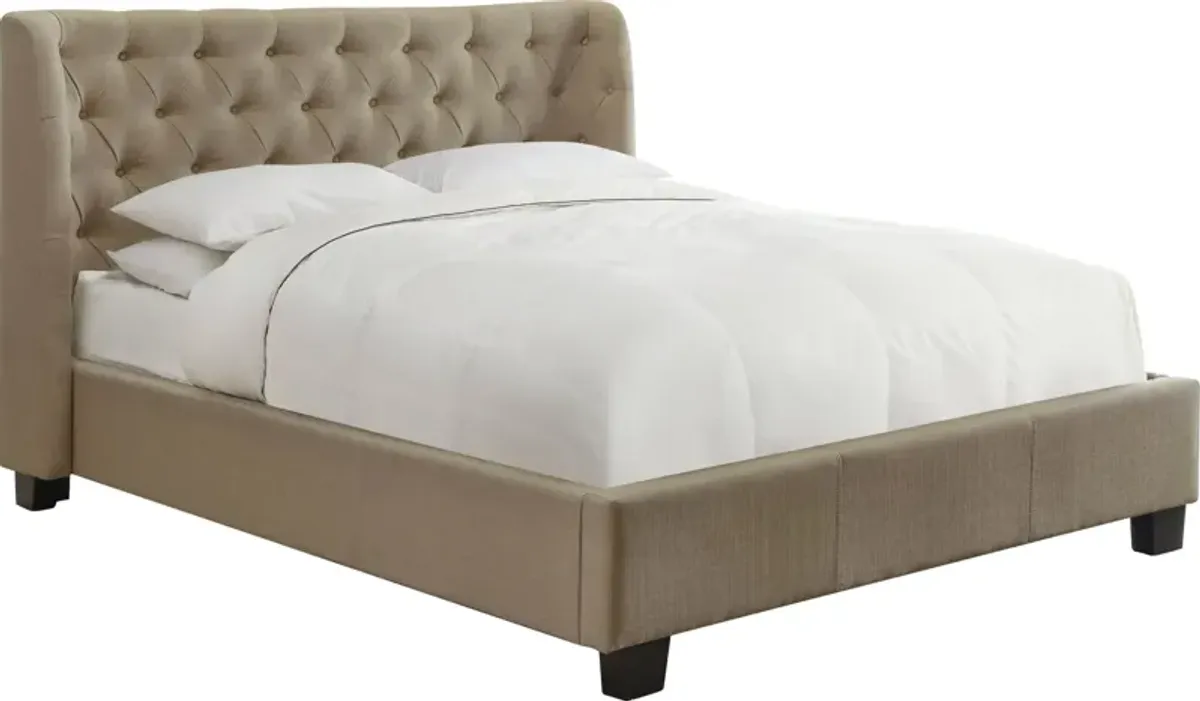 Levi Full-Size Tufted Platform Bed in Toast Linen