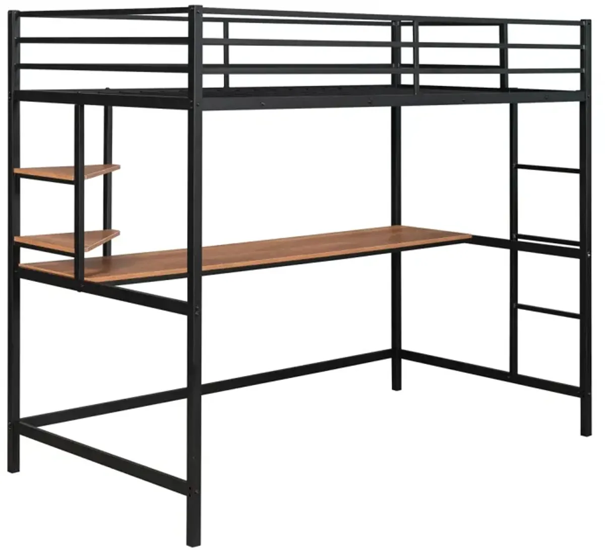 Twin Metal Loft Bed With Desk And Shelf