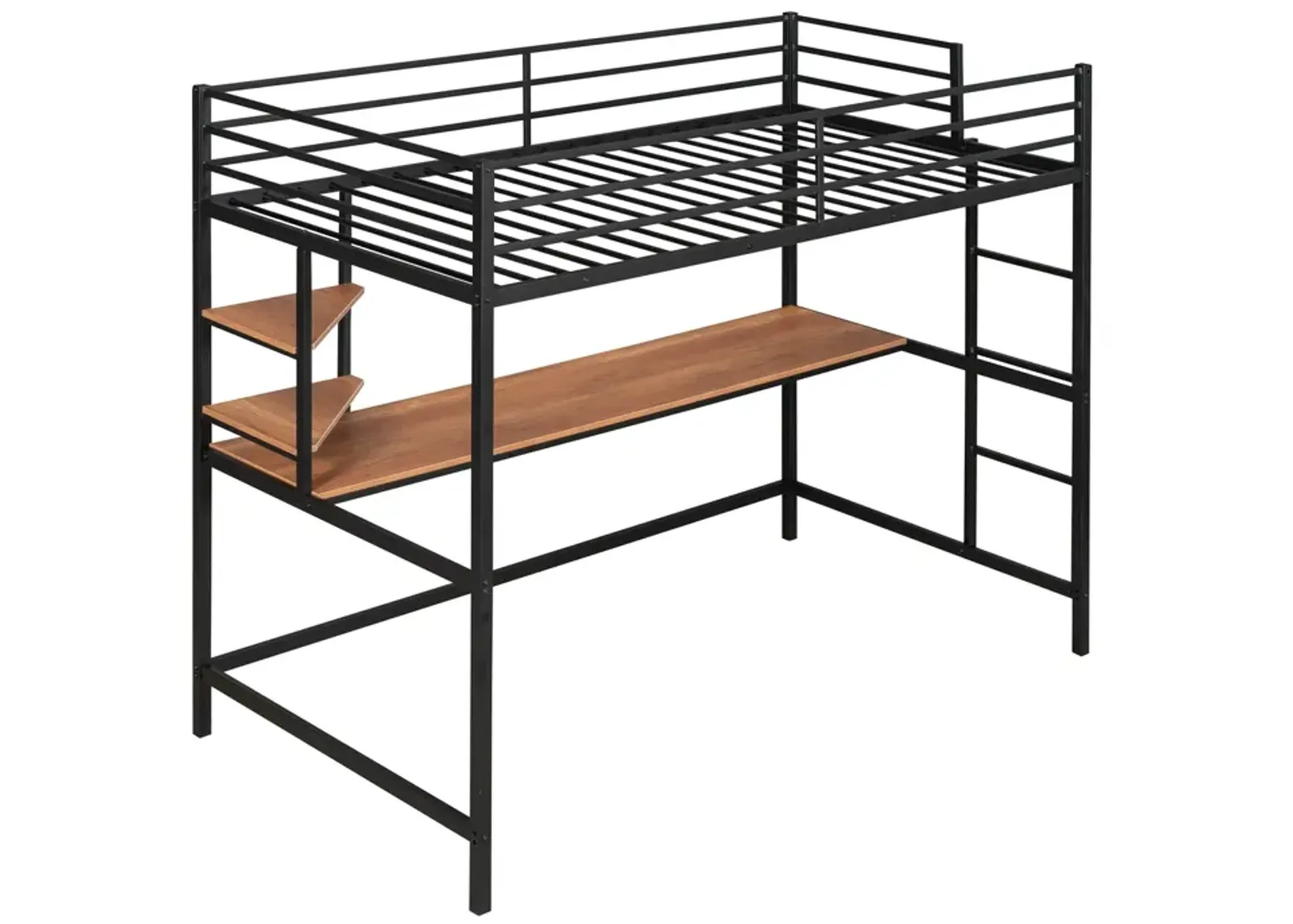 Twin Metal Loft Bed With Desk And Shelf