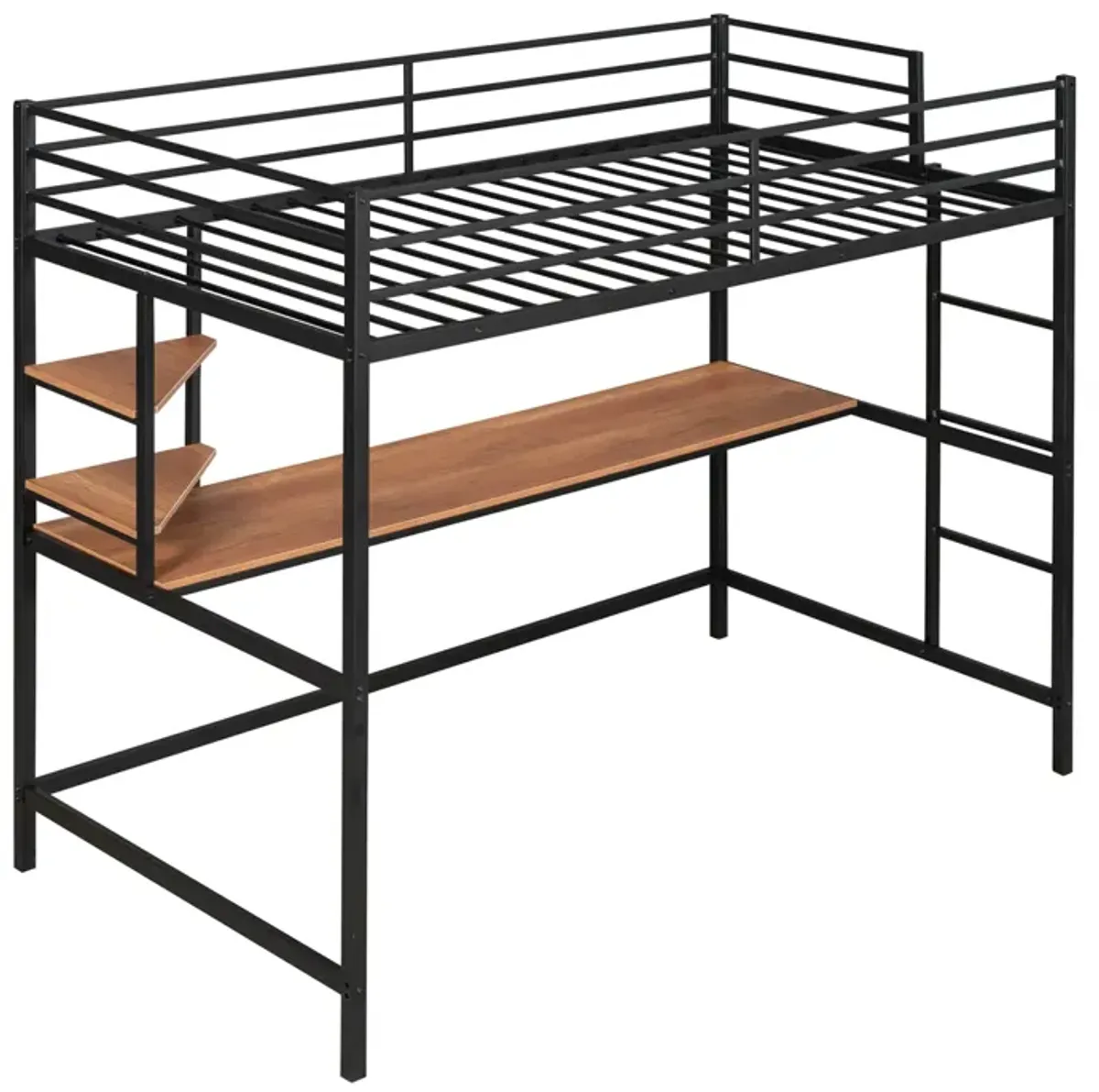 Twin Metal Loft Bed With Desk And Shelf