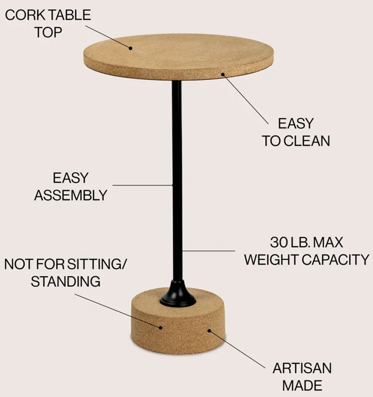 Calix Contemporary Minimalist Metal/Cork Round End Table