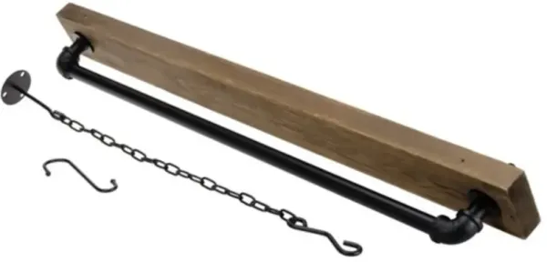 Rustic Industrial Ceiling Pot Rack with 8 S-Hooks – Farmhouse Style, Hanging Storage