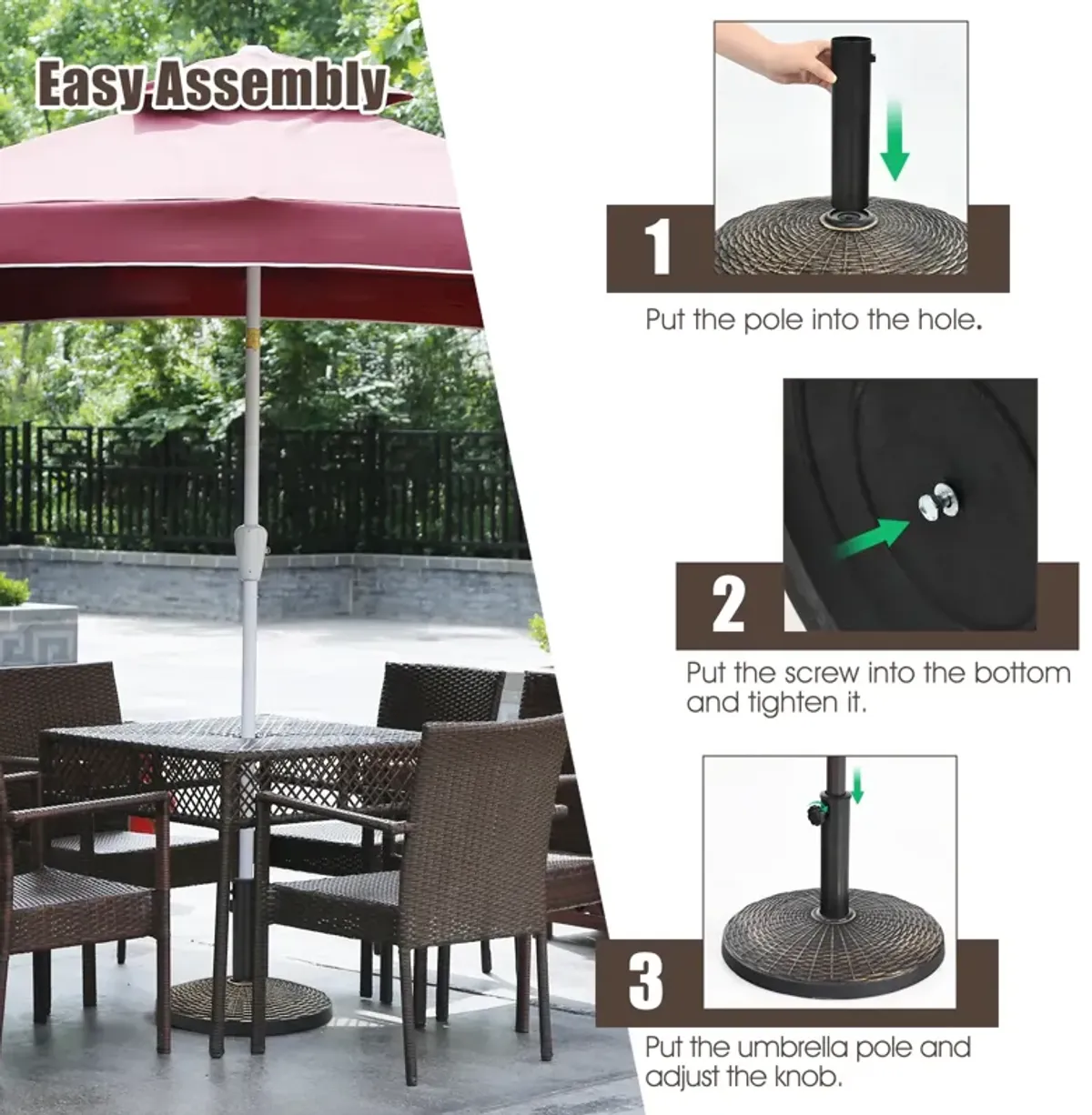 22Lbs Patio Resin Umbrella Base with Wicker Style for Outdoor Use