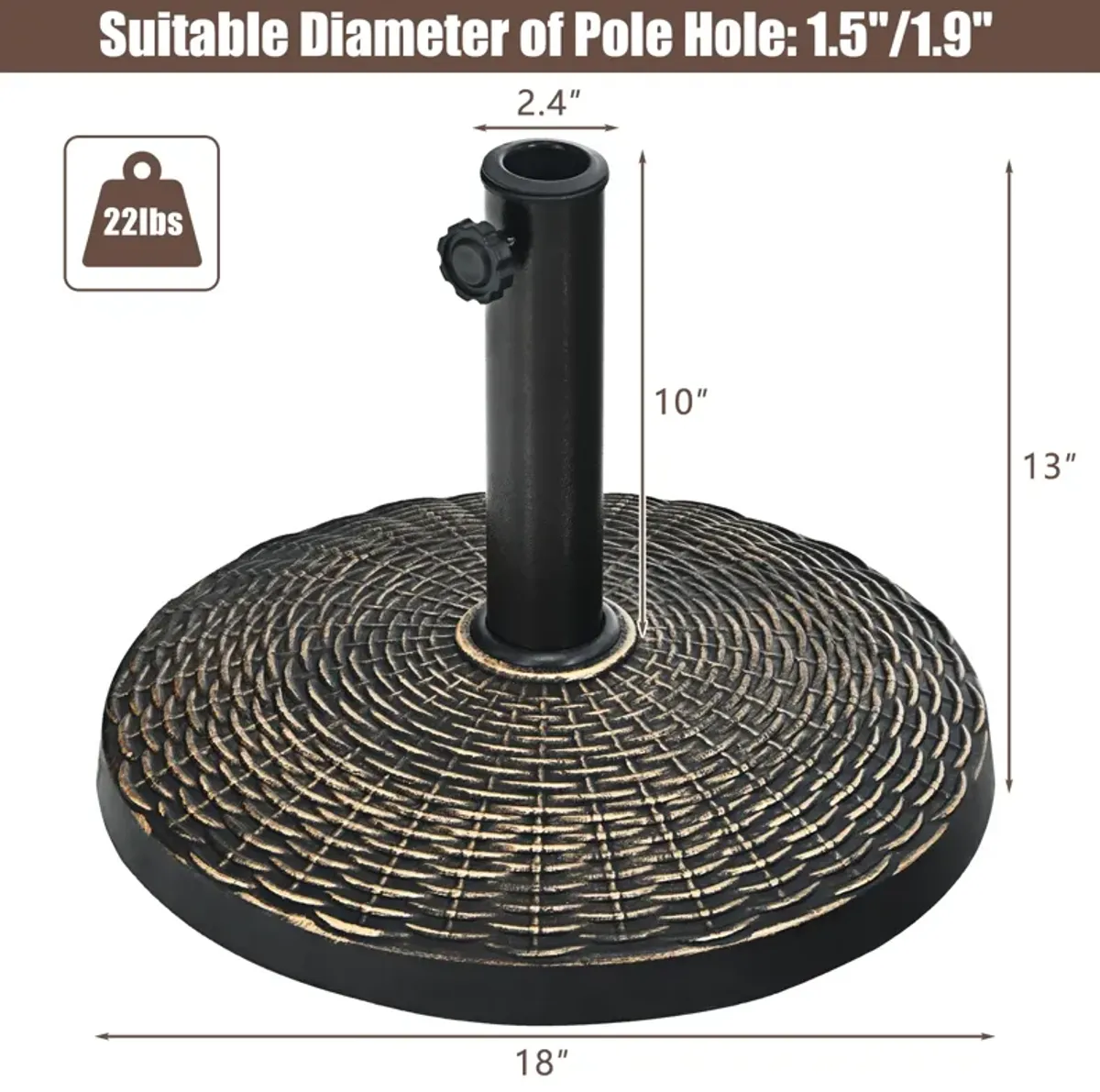 22Lbs Patio Resin Umbrella Base with Wicker Style for Outdoor Use