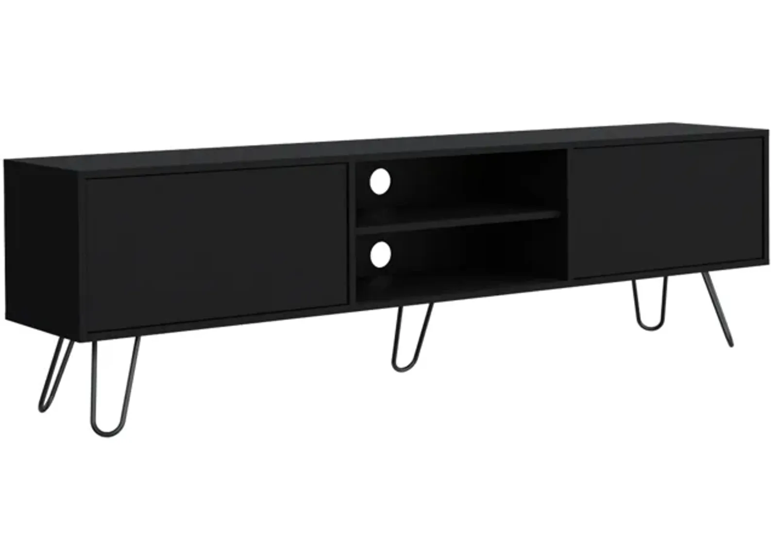 Vassel TV Rack, Entertainment Unit with Hinged Drawers and Hairpin Legs- Black