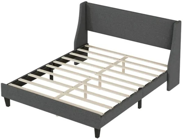 Upholstered Queen Size Bed Frame, Light Gray