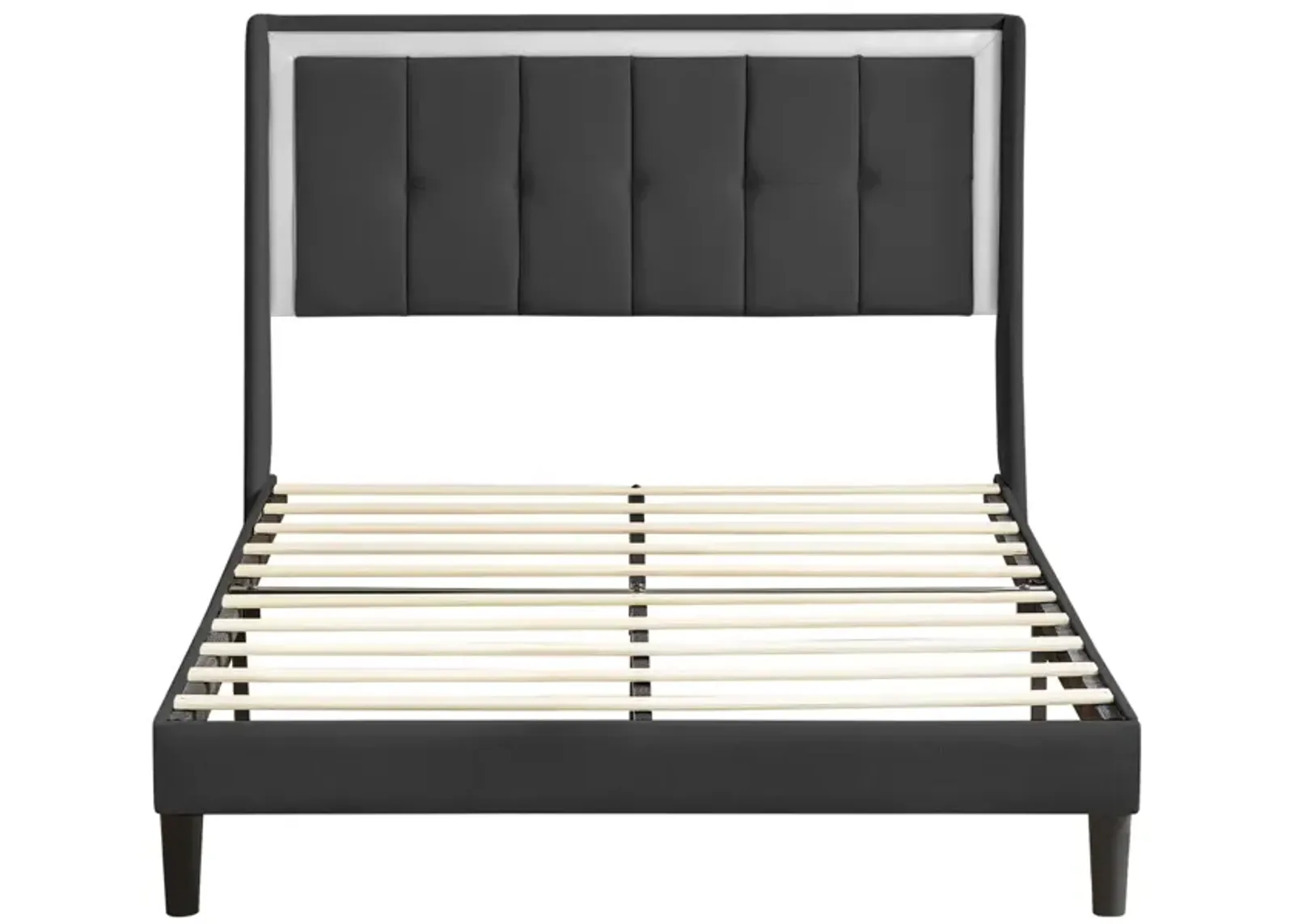 Upholstered queen size bed frame, noiseless and easy assembly