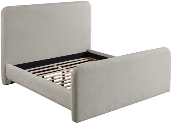 Jene King Size Bed, Upholstered Panel Headboard, Rounded Corners, Gray - Benzara