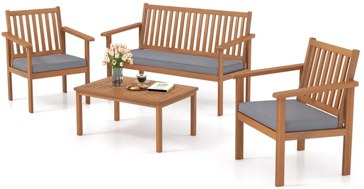 4 Piece Patio Wood Furniture Set Acacia Wood Sofa Set with Loveseat