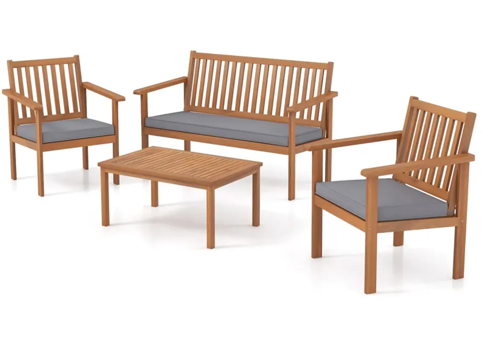 4 Piece Patio Wood Furniture Set Acacia Wood Sofa Set with Loveseat