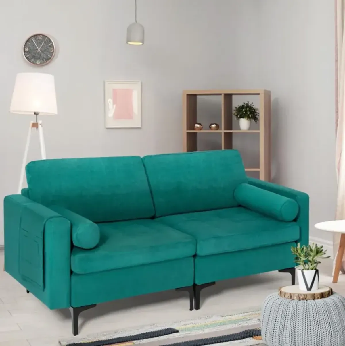 Hivvago Modern Loveseat Sofa with 2 Bolsters and Side Storage Pocket