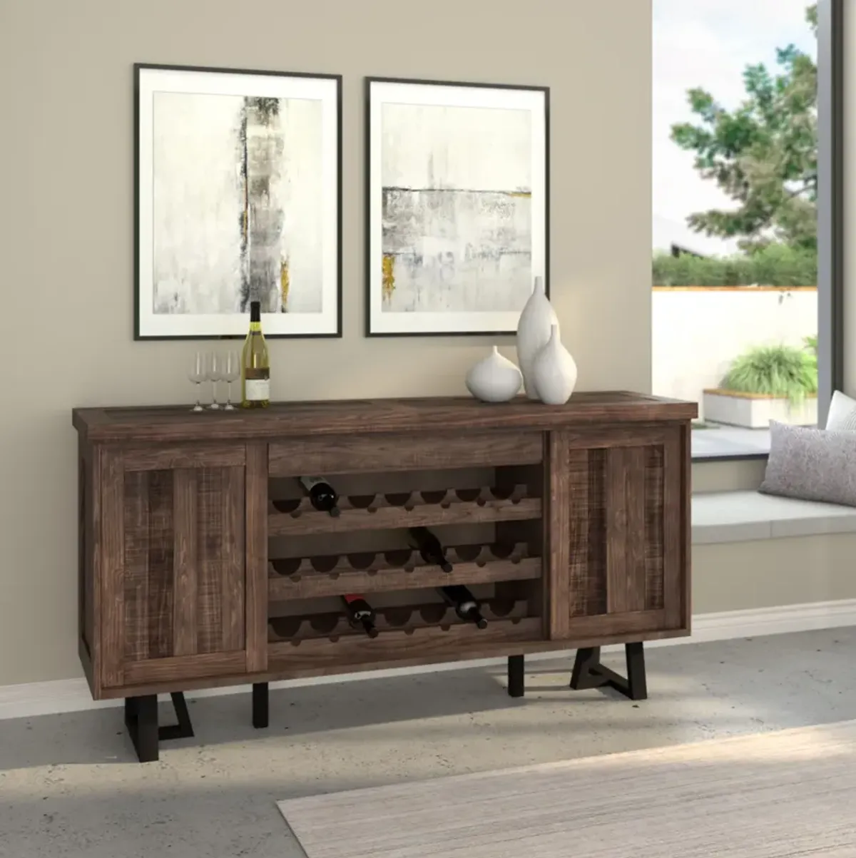 Prairie Sideboard with Wine Holder, Natural/Black